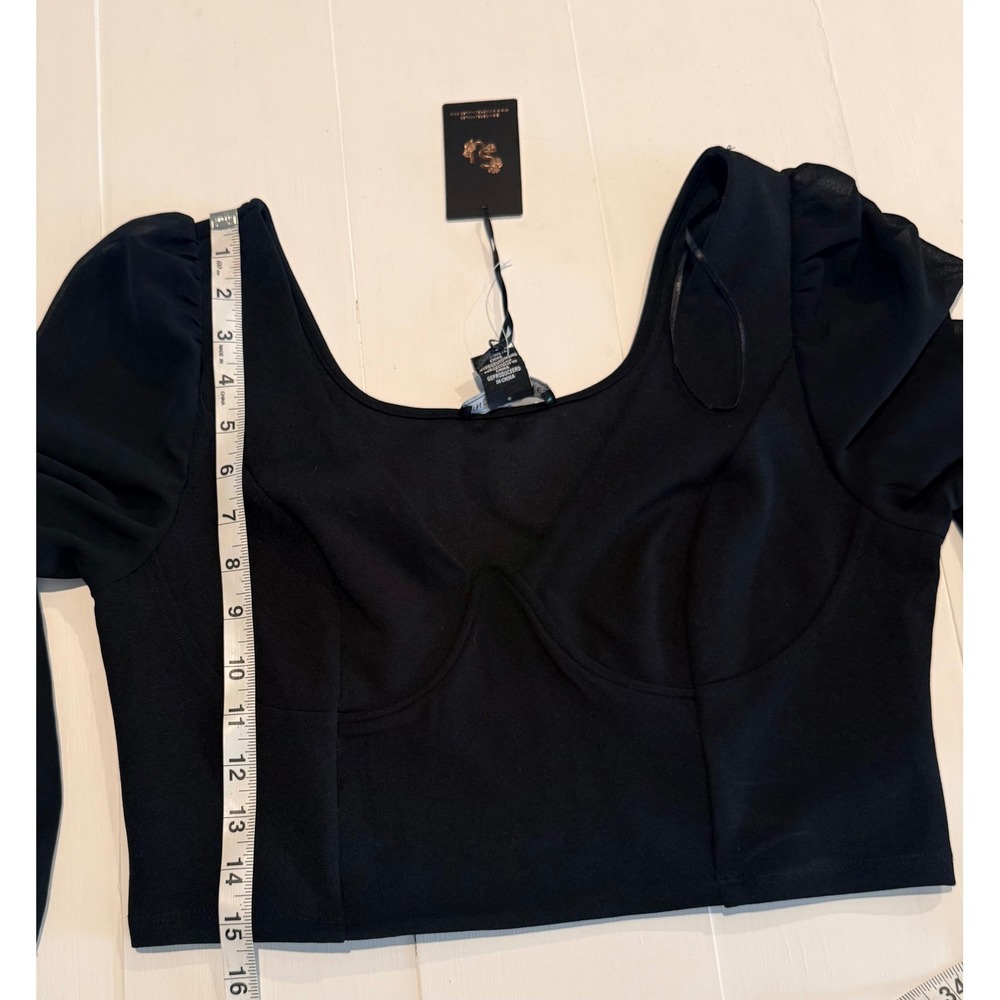 Black Corset Top L Sheer Sleeve Whimsigoth Witchy Romantic 90s Y2K Grunge Edgy - Picture 9 of 10